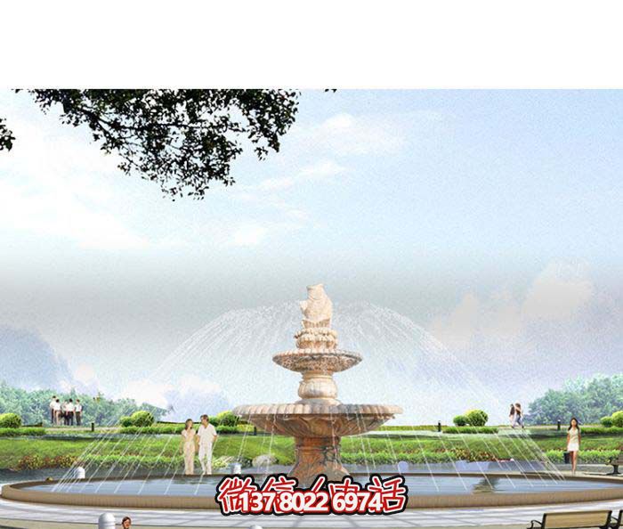 精美漢白玉噴泉，石雕鯉魚(yú)雕塑擺放