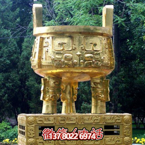 大型噴金漆鑄銅鼎，精美園林裝飾