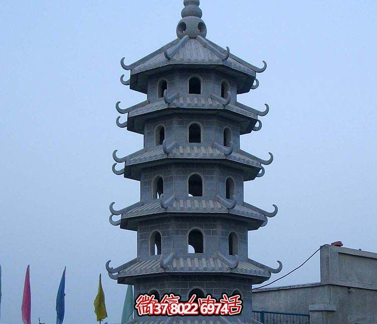 古典寶塔景觀園林，精美石雕青石多層搭配