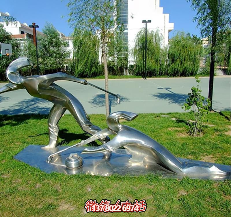 不銹鋼冰壺雕塑，點綴小區(qū)花園，創(chuàng)造休閑運動空間