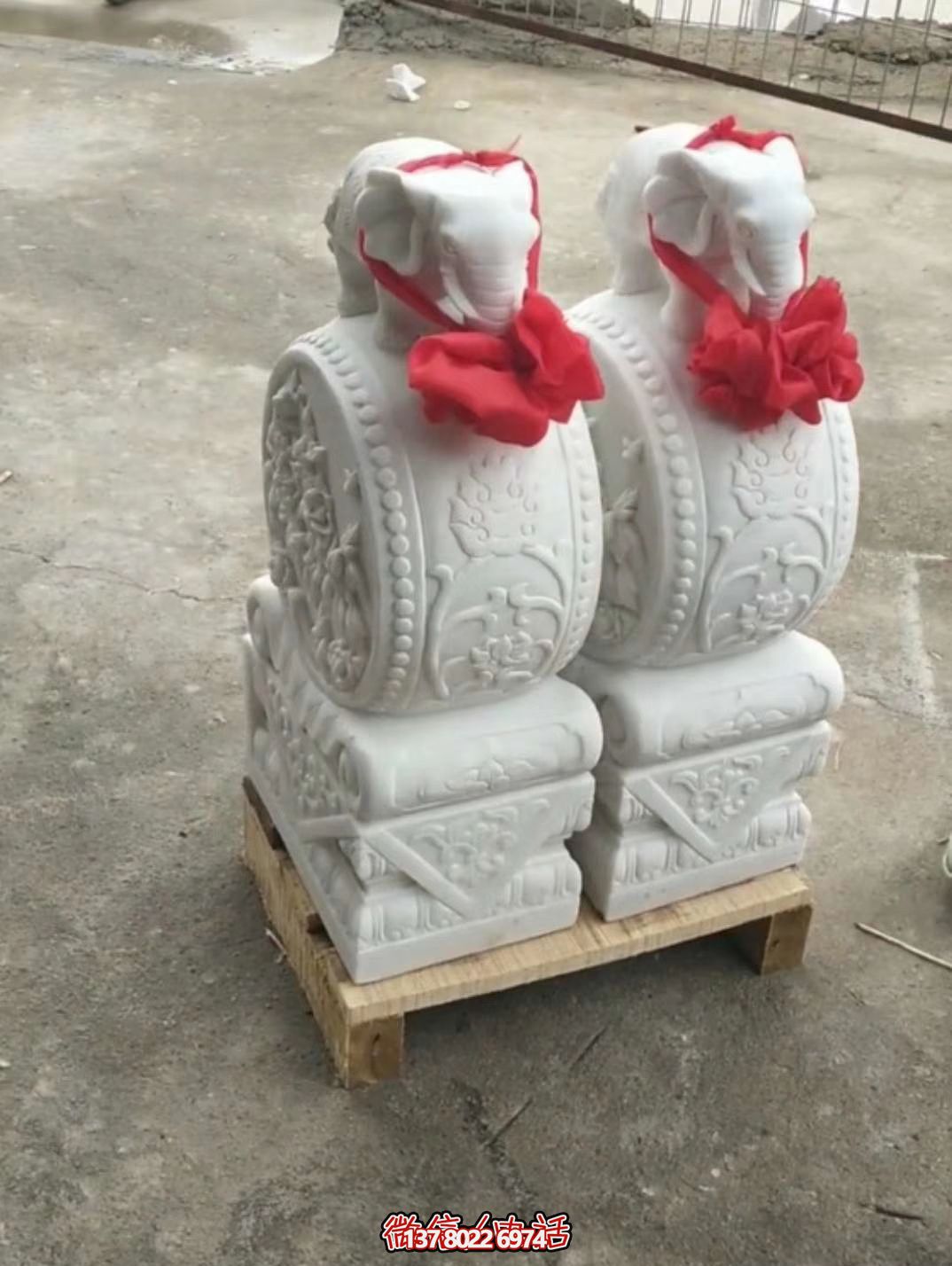 漢白玉吉祥小象雕塑，石門口擺放門墩