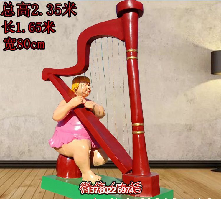 戶(hù)外玻璃鋼彩繪彈琴的小女孩園林景觀琴雕塑